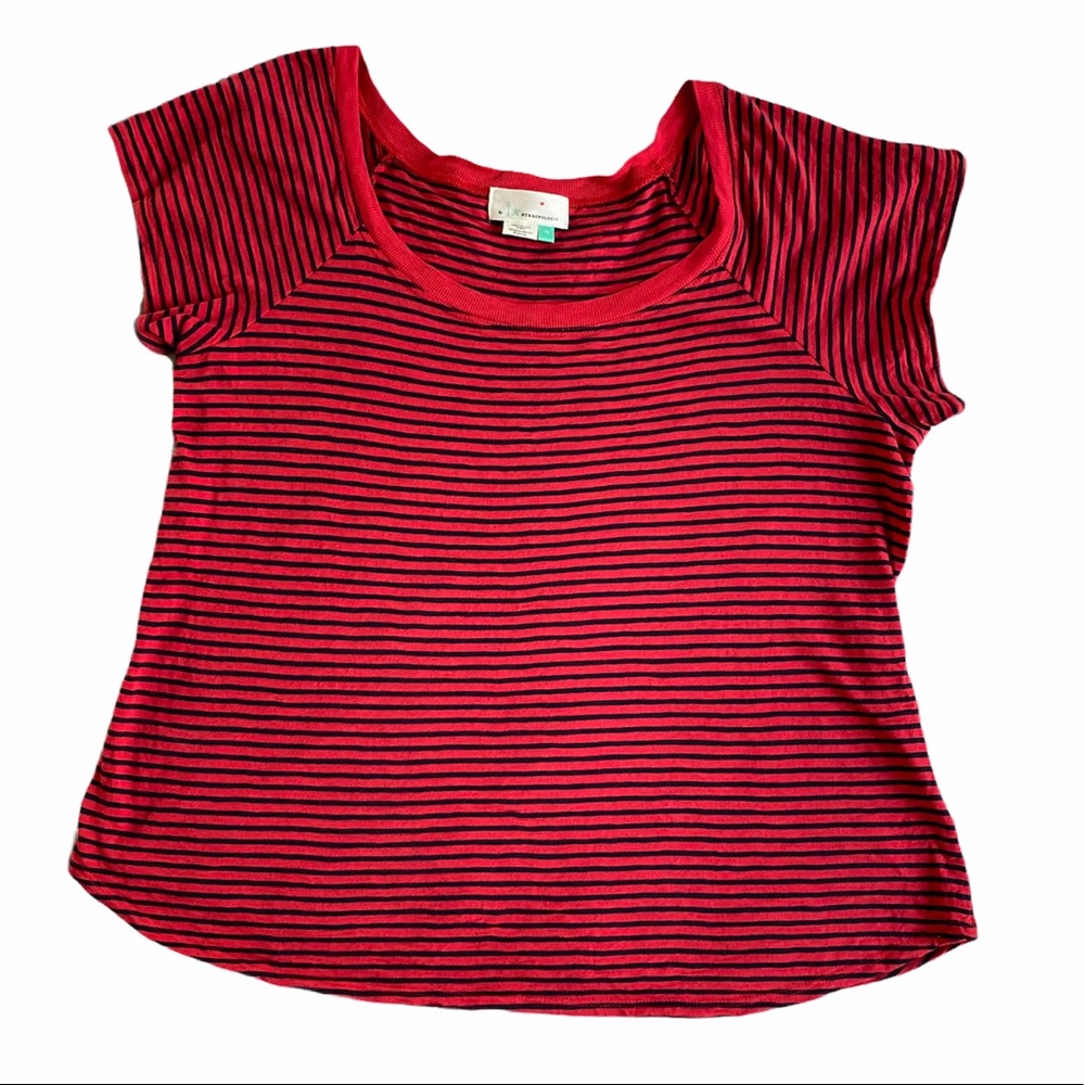 Anthropologie 1X Red & Navy Striped Tee